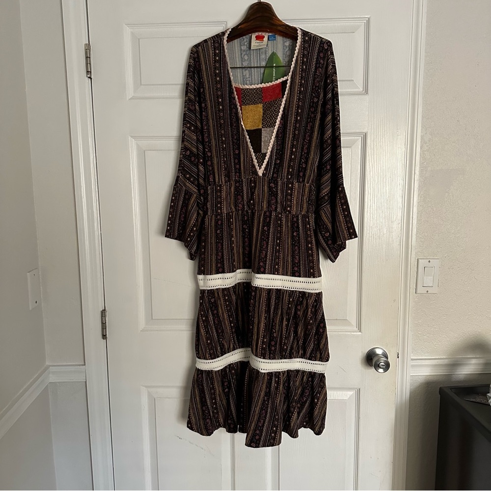 FARM Rio Brown and Cream Midi Dress